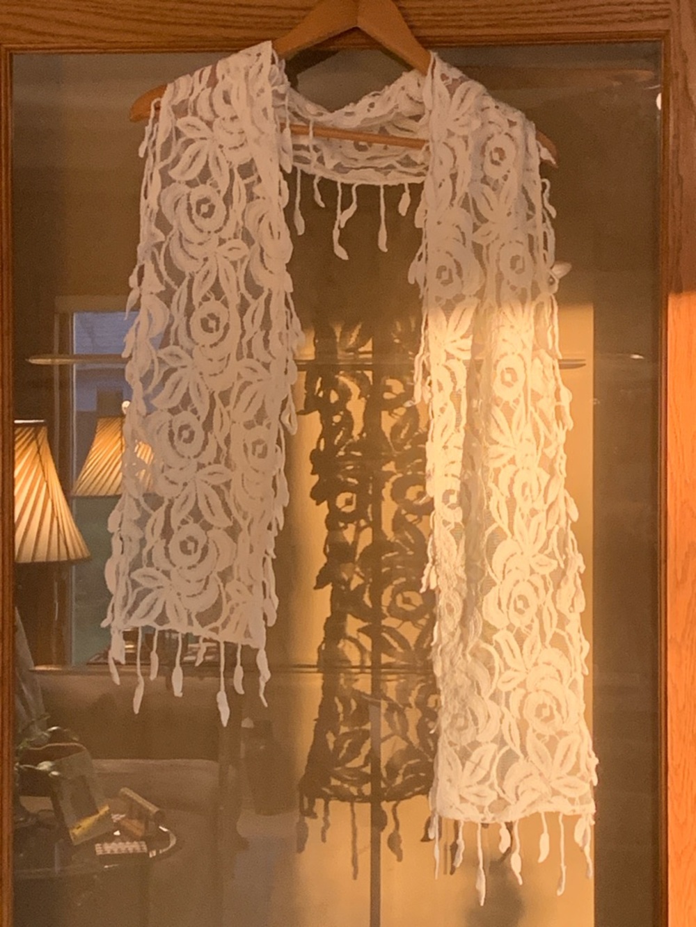 Lace Rose Pattern Openwork Scarf Wrap in White